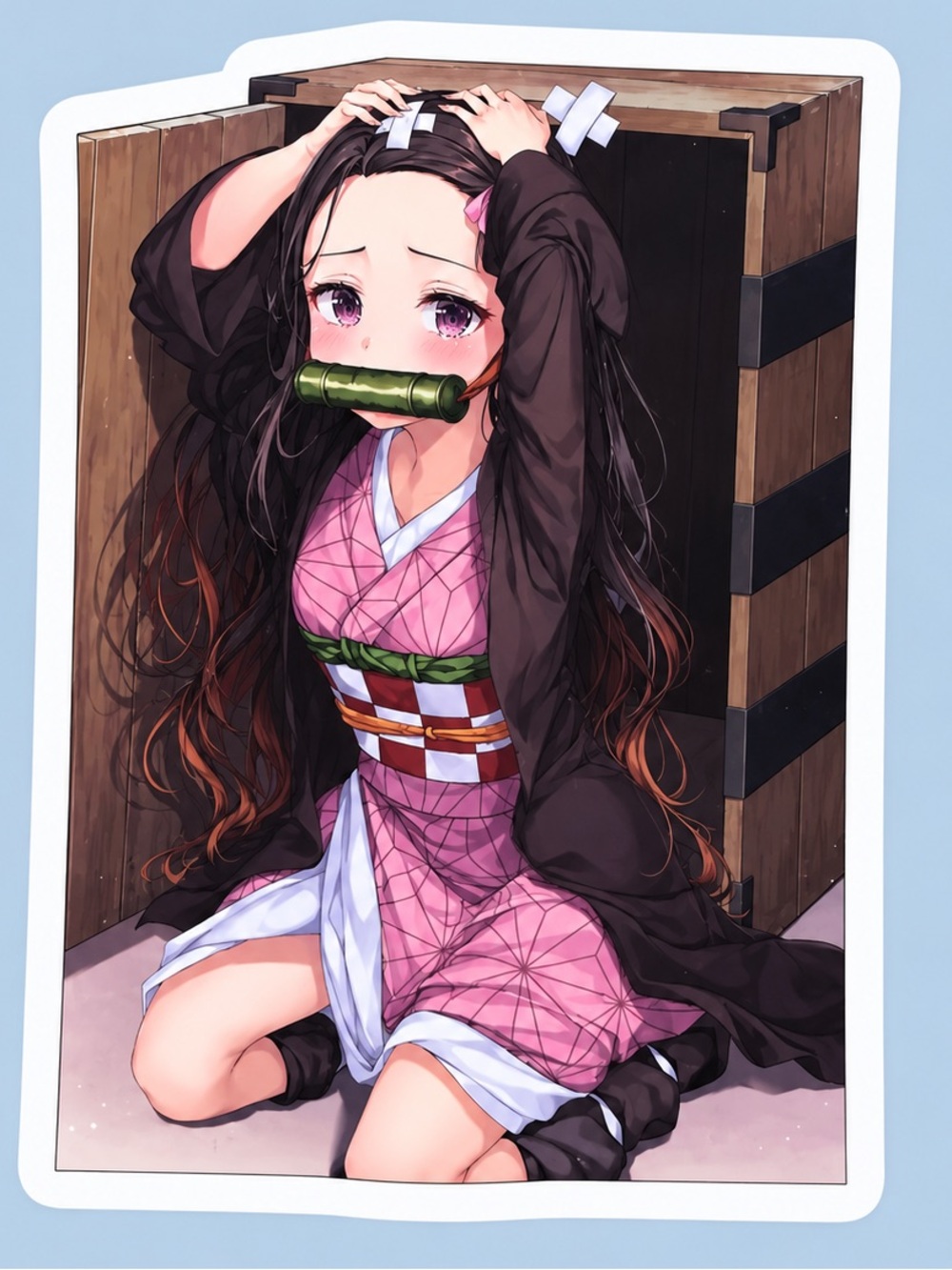 Nezuko Kamado Wooden Box | Demon Slayer Anime Sticker | 5/$10